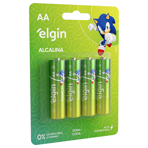 Cartela com 4 Unidades Pilhas Alcalina Tipo AA 1,5V LR6 Elgin
