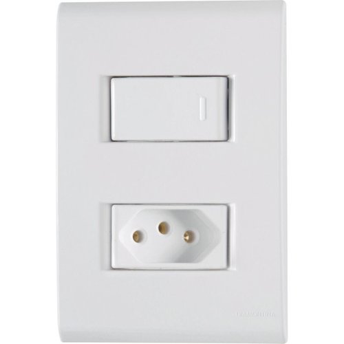 Conjunto 4x2 com 1 Interruptor Simples 10A 250V e 1 Tomada 2P+T 10A 250V Liz Branco Tramontina
