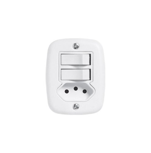 Interruptor 2 Teclas (Simples + Paralela) Tomada 2P+T 10A 250V  Pluzie