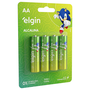 Cartela com 4 Unidades Pilhas Alcalina Tipo AA 1,5V LR6 Elgin